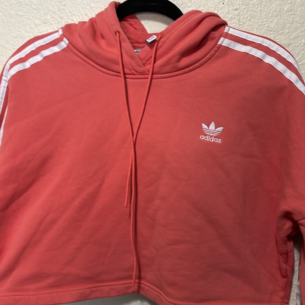 Adidas Orange Cropped Hooded Sweatshirt. Very Good Condition. Size XS. - Picture 2 of 8